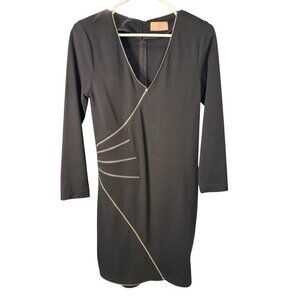 Cureté Black Long Sleeve Dress With Gold Zipper Detail Size 2 Pre-Owned Good Con
